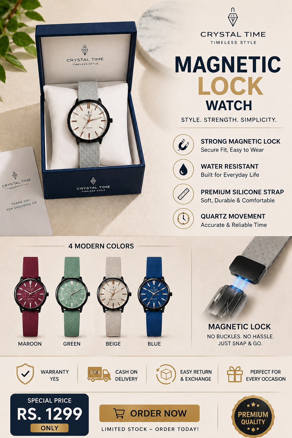 Quartz Crystal Time Watch